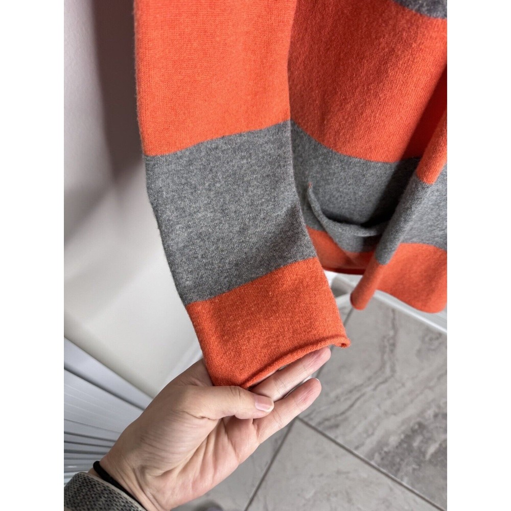 Pure Amici Cashmere Cardigan Orange Gray Striped Open Front Pockets - Picture 6 of 12